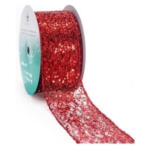 Lot of 2 Sparkling Red glitter 2.5” Wide Wired Craft Ribbon‎ 20 Ft NEW